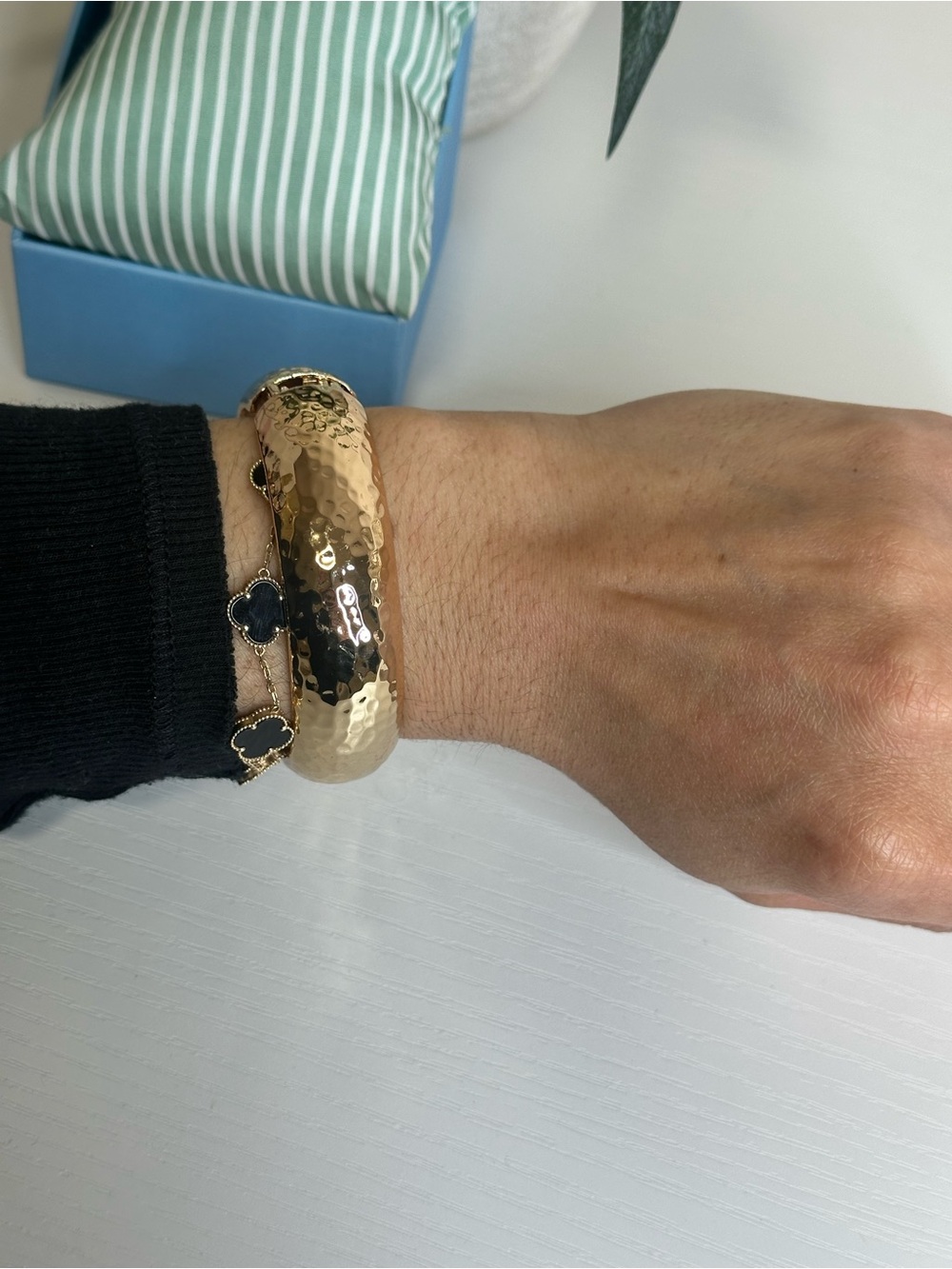 House of Harlow 1960 Hammered Gold Tone Hinged Bangle Bracelet Mother’s Day Gift
